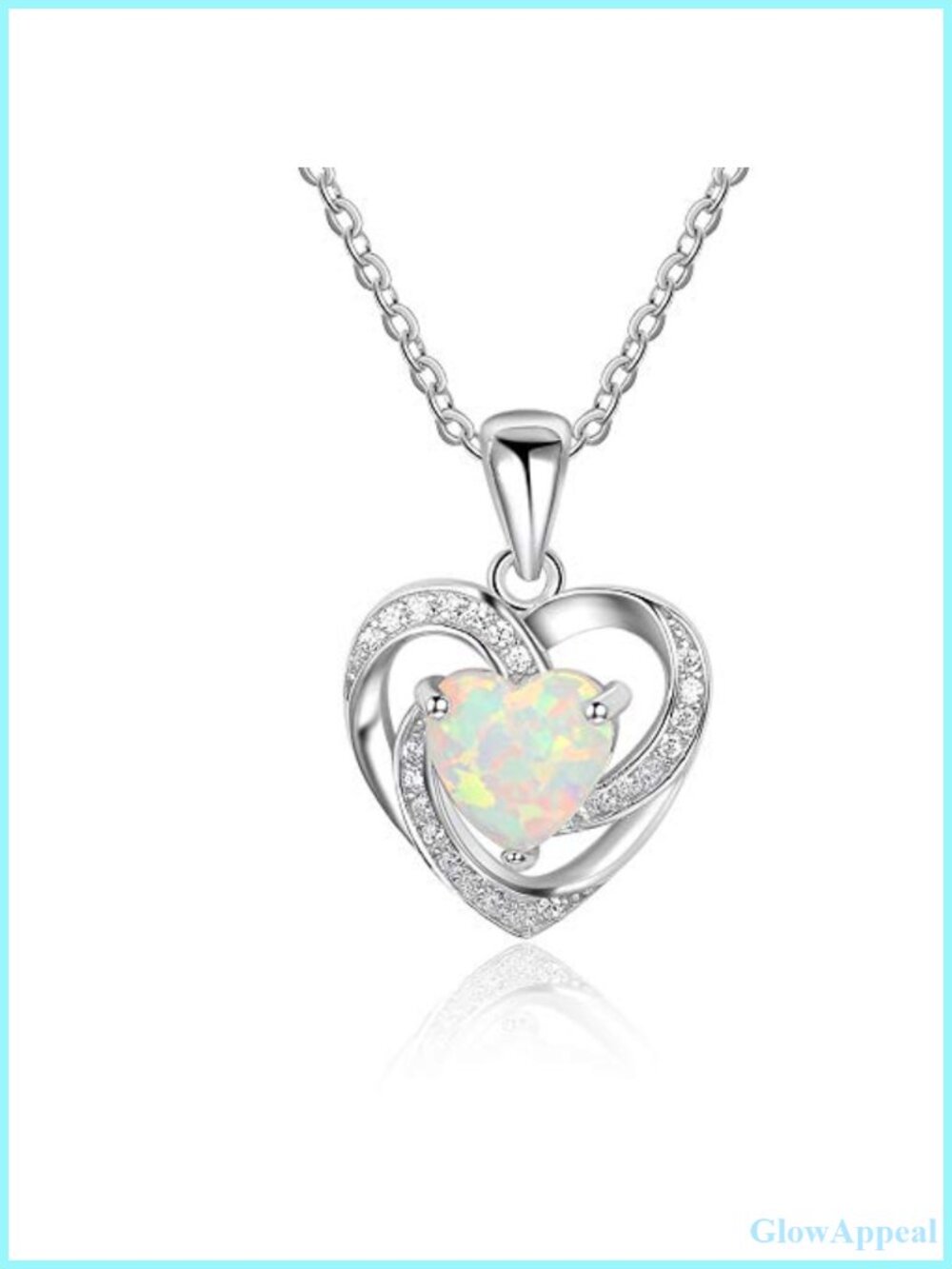 Sterling Silver Heart White Created Opal Pendant Necklace 16in
